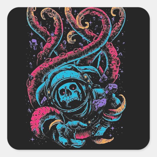 Sticker Carré Crâne Octopus Horreur, Crâne gothique (Devant)