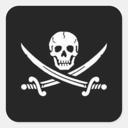 Sticker Carré Crâne pirate avec épées croisées (Devant)