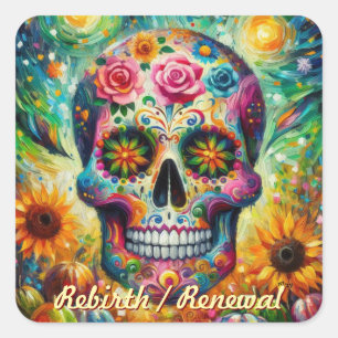 Sticker Carré Crâne sucre Dia De Los Muertos Jour des Morts