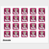Sticker Carré Crânes à sucre et tourbillons Rose Red ID725 (Feuille)