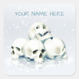 Sticker Carré Crânes dans la neige. Personnalisé
