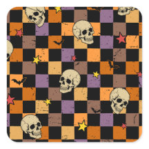Crânes et chauves-souris Halloween vintage à damie