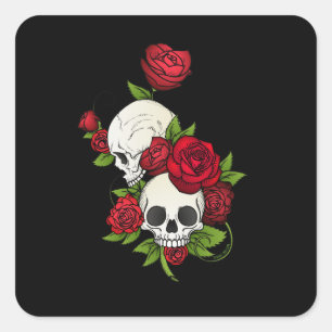 Sticker Carré Crânes Roses Día de Muertos
