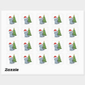 Sticker Carré Cranky Grey Tabby Cat Red Hat Christmas Tree (Feuille)