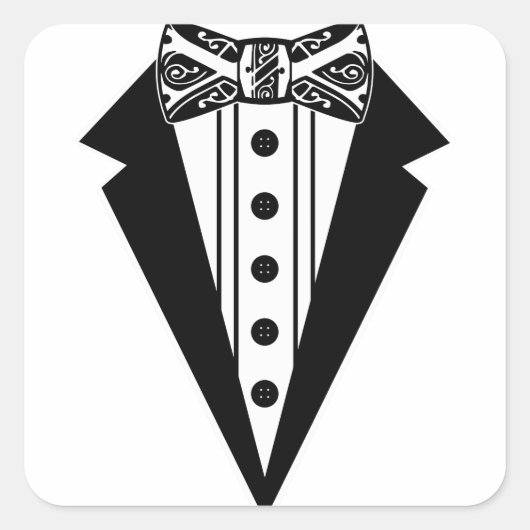 Sticker Carré Cravate Bow noir et blanc avec Tux (Devant)