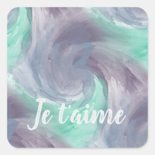 Sticker Carré Cravate-teinture violet vert peint Aquarelle dans 