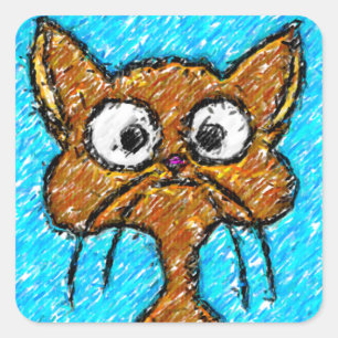 Sticker Carré Crayon Crayon Kitty