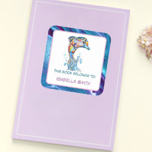 Sticker Carré Crayon de couleur personnalisé dauphin sautant