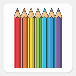 Sticker Carré Crayons de couleur arc-en-ciel