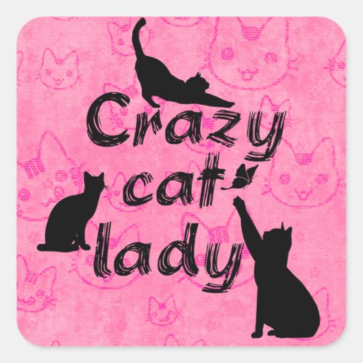 Sticker Carré Crazy Chat Lady Amusants Playchats (Devant)