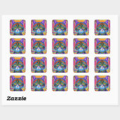 Sticker Carré Crazy Cool Eyed Mystical Coloré Chat (Feuille)