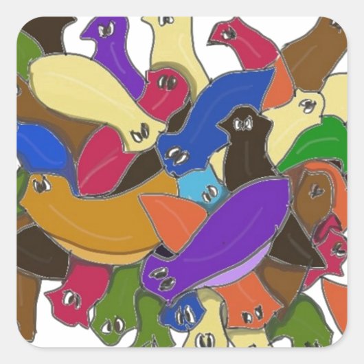 Sticker Carré Crazy Cross Eyed Planarian Worms Design 2 (Devant)