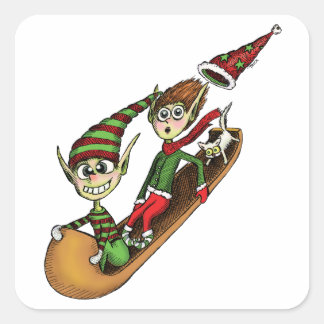 Sticker Carré Crazy Elf Sled Ride