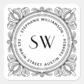 Sticker Carré Create Your Own Petal Monogram Return Address (Devant)