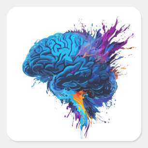 Sticker Carré Création colorée de motif de cerveau de scintillem