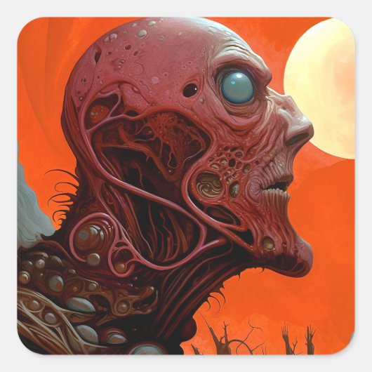 Sticker Carré Créature Alien Sci-fi Horreur Art (Devant)