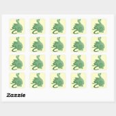 Sticker Carré créature imaginaire mythique dragon vert mignon (Feuille)