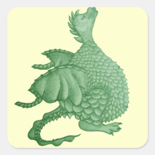 Sticker Carré créature imaginaire mythique dragon vert mignon