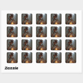 Sticker Carré Créatures Démogorgon autour d'un feu de camp (Feuille)