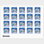 Sticker Carré Créatures des Bois et Camionnette Rétro (Feuille)