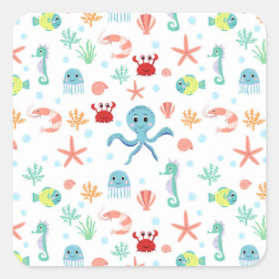 Sticker Carré Créatures marines sous-marines fantaisistes