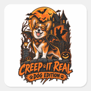 Sticker Carré Creeper Réel Lunettes de Chauve-Souris de Corgi Dr