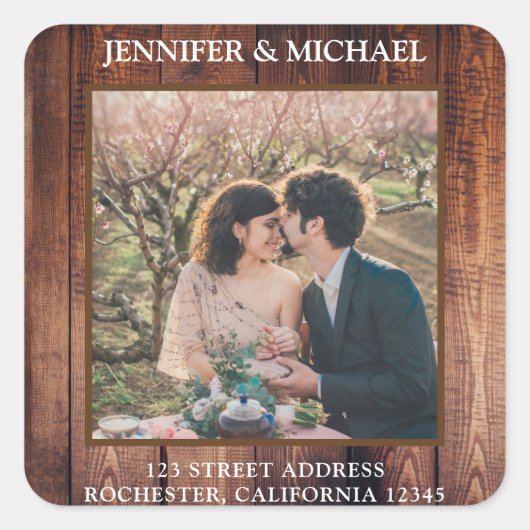 Sticker Carré Créez vos propres phoques Mariage photo en bois ru (Devant)