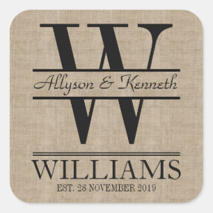 Sticker Carré Créez votre propre logo Burlap Anniversaire Monogr