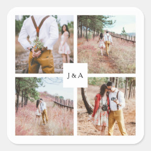 Sticker Carré Créez votre propre photo collage mariage élégant