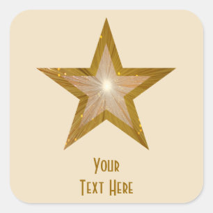 Sticker Carré Crème autocollante carré "Gold" Star 'Your Text'