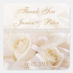 Sticker Carré Crème blanche roses Mariage Merci