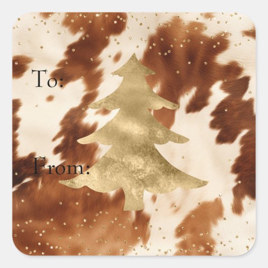 Sticker Carré Crème Brown Cowhide Gold Tree (Devant)