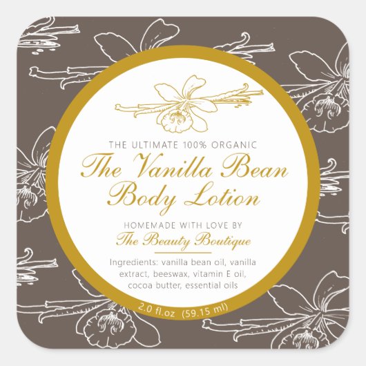 Sticker Carré Crème corporelle maison vanille marron (Devant)
