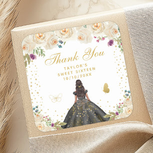 Sticker Carré Crème Floral Peau foncée Princesse Sweet sixteen