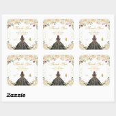 Sticker Carré Crème Florale Brunette Cheveux Princesse Anniversa (Feuille)