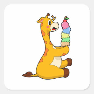 Sticker Carré Crème glacée Giraffe gaufre