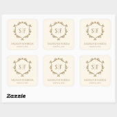 Sticker Carré Crème Gold Crest Monogramme Mariage Faveur (Feuille)