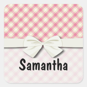 Sticker Carré crème rose et écru en vichy plaid