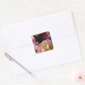 Sticker Carré Crème rose Hydrangeas jaune rose vert floral (Enveloppe)