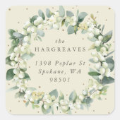 Sticker Carré Crème Snowberry+Eucalyptus Holiday Wreath Adresse (Devant)