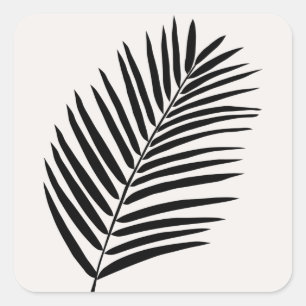 Sticker Carré Crème Tropicale Feuille De Palme Blanc Et Noir