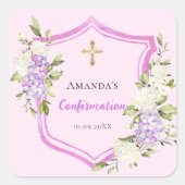 Sticker Carré Crest de confirmation fleurs violettes roses (Devant)