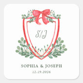 Sticker Carré Crest de Noël | Mariage de vacances Whimsical (Devant)