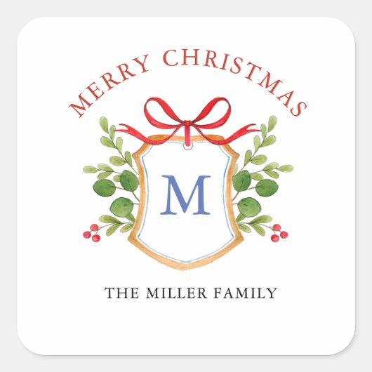 Sticker Carré Crête de monogramme avec vacances de verdure (Devant)