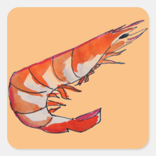 Sticker Carré crevettes crevettes fruits de mer art kitsch