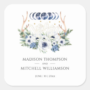 Sticker Carré Cristaux de lune Fleurs Boho Mariage métaphysique