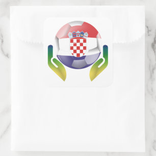 Sticker Carré Croatie football entre des mains protégées