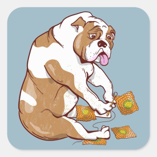 Sticker Carré Crochet de Bulldog anglais (Devant)