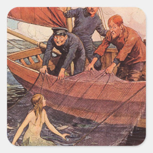 Sticker Carré Crochet vintage de sirène de marins
