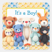 Sticker Carré Crocheted Stuffed Animals | It's a Boy (Devant)